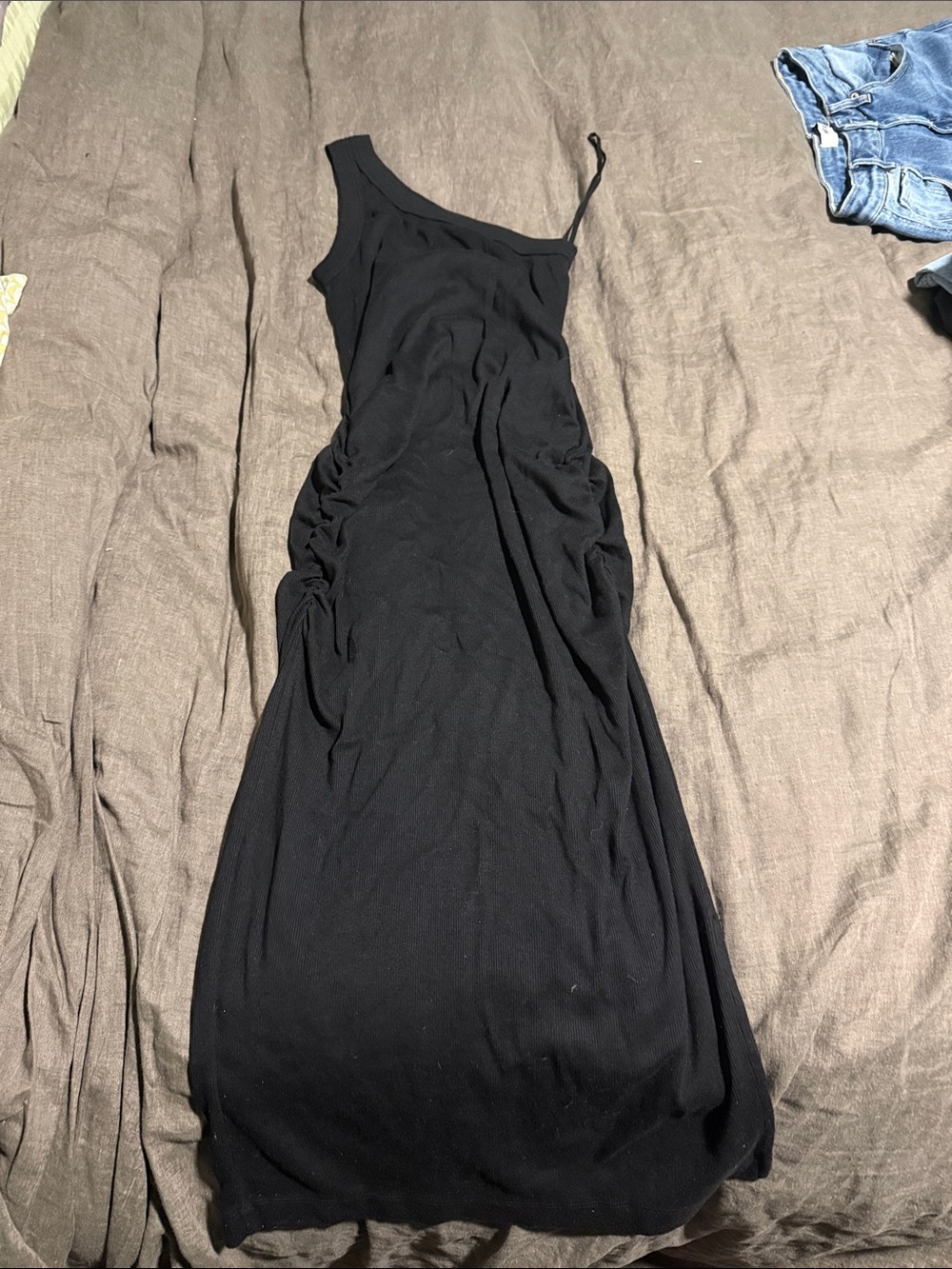 Michael Stars Black One-Shoulder Ruched Maxi Dress